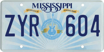 MS license plate ZYR604