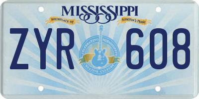 MS license plate ZYR608
