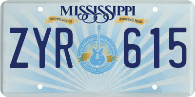 MS license plate ZYR615