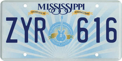 MS license plate ZYR616