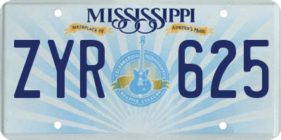 MS license plate ZYR625
