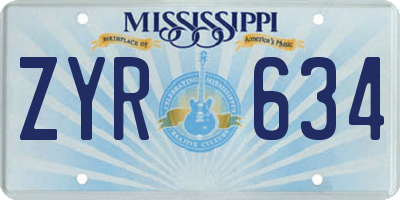 MS license plate ZYR634