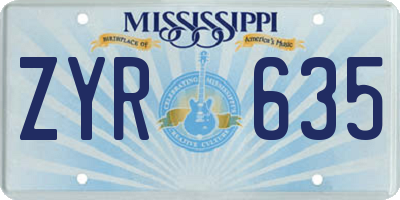 MS license plate ZYR635