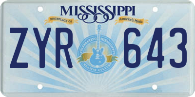 MS license plate ZYR643