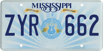 MS license plate ZYR662