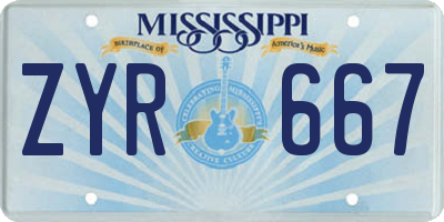 MS license plate ZYR667