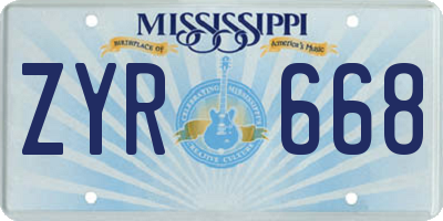 MS license plate ZYR668