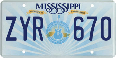 MS license plate ZYR670