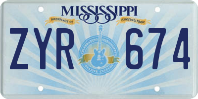 MS license plate ZYR674