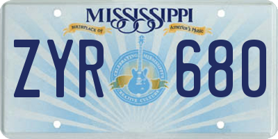 MS license plate ZYR680