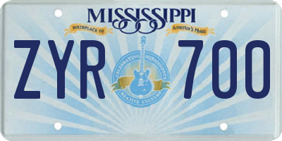 MS license plate ZYR700