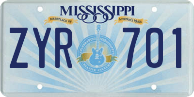 MS license plate ZYR701