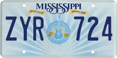 MS license plate ZYR724