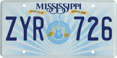 MS license plate ZYR726