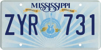MS license plate ZYR731