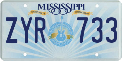 MS license plate ZYR733