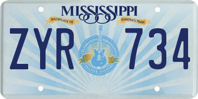MS license plate ZYR734