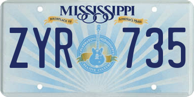 MS license plate ZYR735