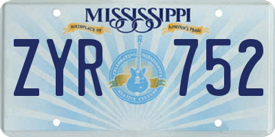 MS license plate ZYR752