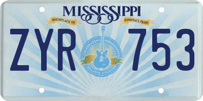 MS license plate ZYR753