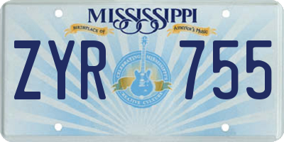 MS license plate ZYR755