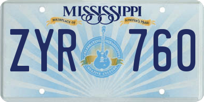 MS license plate ZYR760