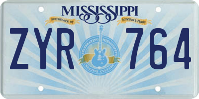 MS license plate ZYR764