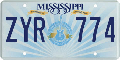 MS license plate ZYR774