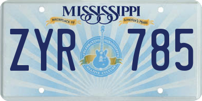 MS license plate ZYR785