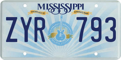 MS license plate ZYR793