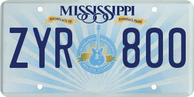 MS license plate ZYR800