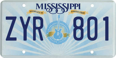 MS license plate ZYR801