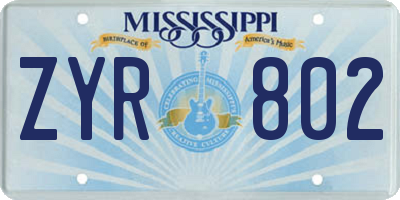 MS license plate ZYR802