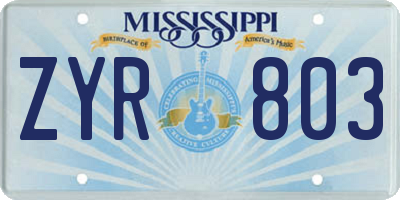 MS license plate ZYR803