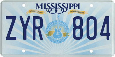 MS license plate ZYR804