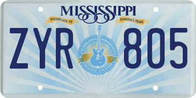 MS license plate ZYR805