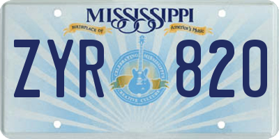 MS license plate ZYR820
