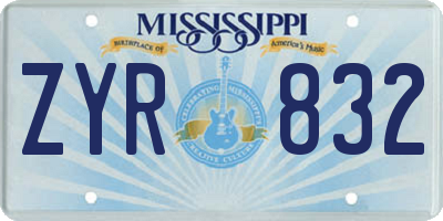 MS license plate ZYR832