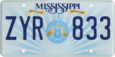 MS license plate ZYR833