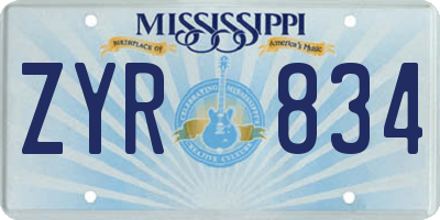 MS license plate ZYR834