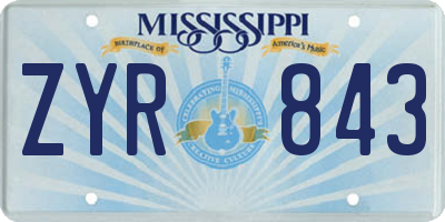 MS license plate ZYR843