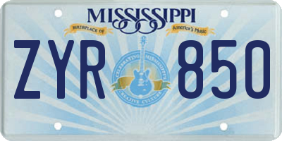 MS license plate ZYR850