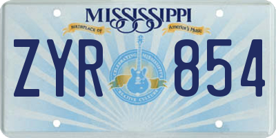 MS license plate ZYR854