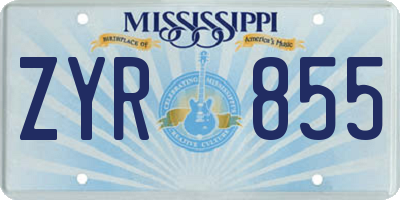 MS license plate ZYR855