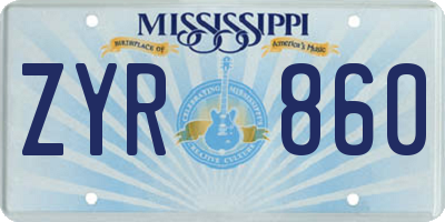 MS license plate ZYR860