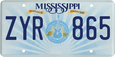 MS license plate ZYR865
