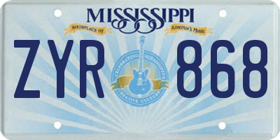 MS license plate ZYR868