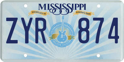 MS license plate ZYR874
