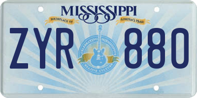 MS license plate ZYR880