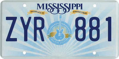 MS license plate ZYR881